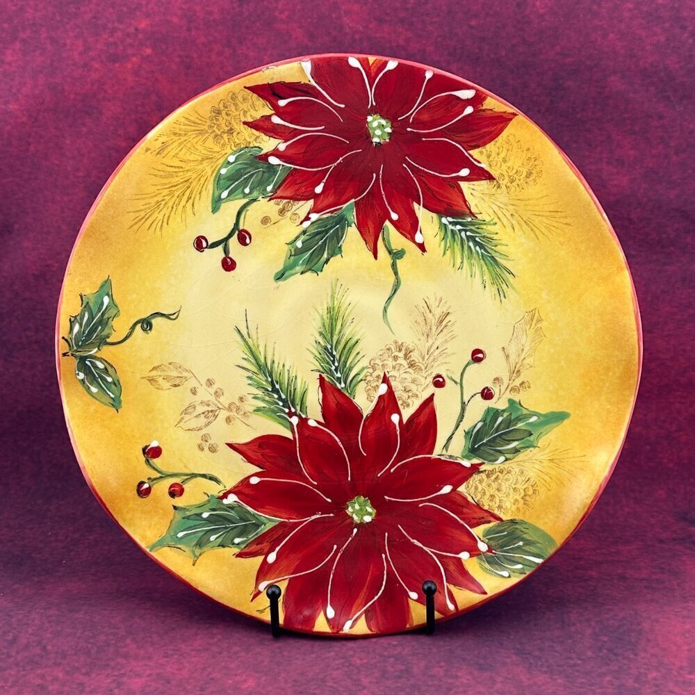 HONEY POINSETTIA CERAMIC DINER PLATE, HAND PAINTED, MUTICOLOR 10.5 inch